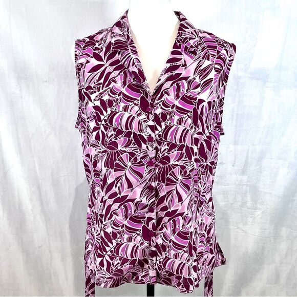 Jaclyn Smith burgundy and pink belted button down blouse top size large - Picture 5 of 5